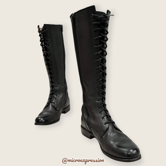 $625 Frye Vienna Tall Black Genuine Leather Lace Up Knee High Zip Riding Boot - Picture 8 of 15
